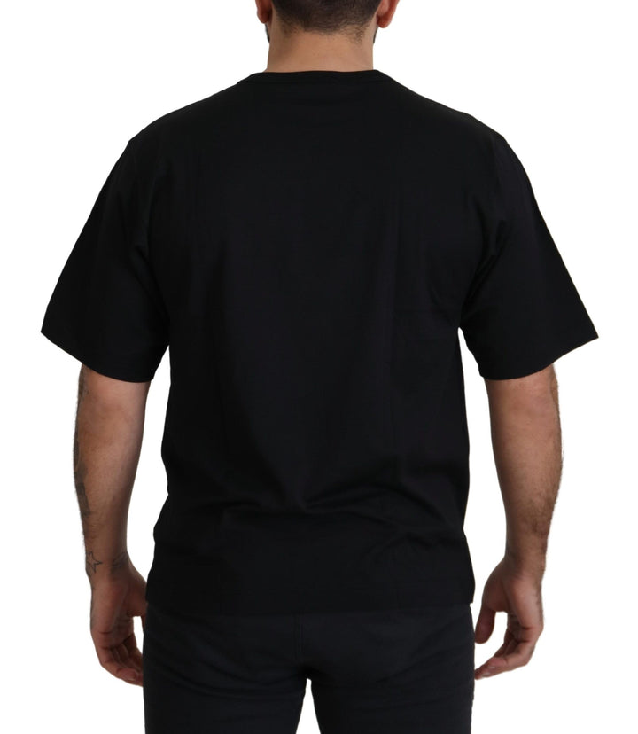 Schwarzgoldenes STAR Crown DG Baumwoll-T-Shirt mit Rundhalsausschnitt