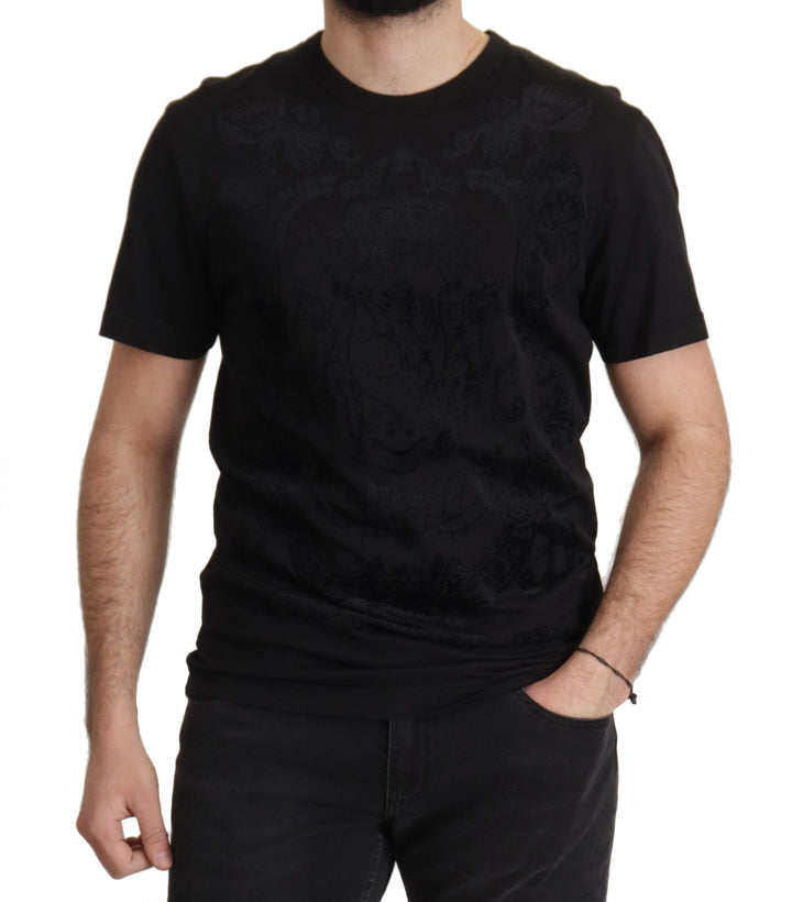 Schwarzes DG Barock-T-Shirt mit Rundhalsausschnitt aus Baumwolle