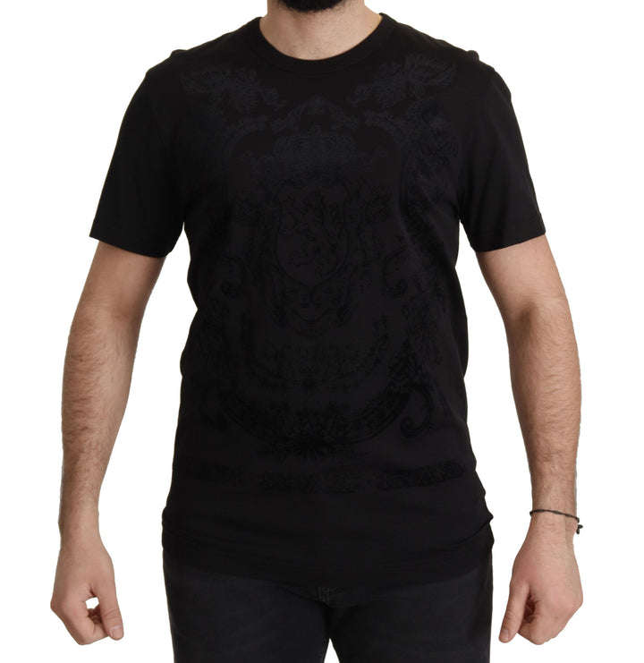 Schwarzes DG Barock-T-Shirt mit Rundhalsausschnitt aus Baumwolle