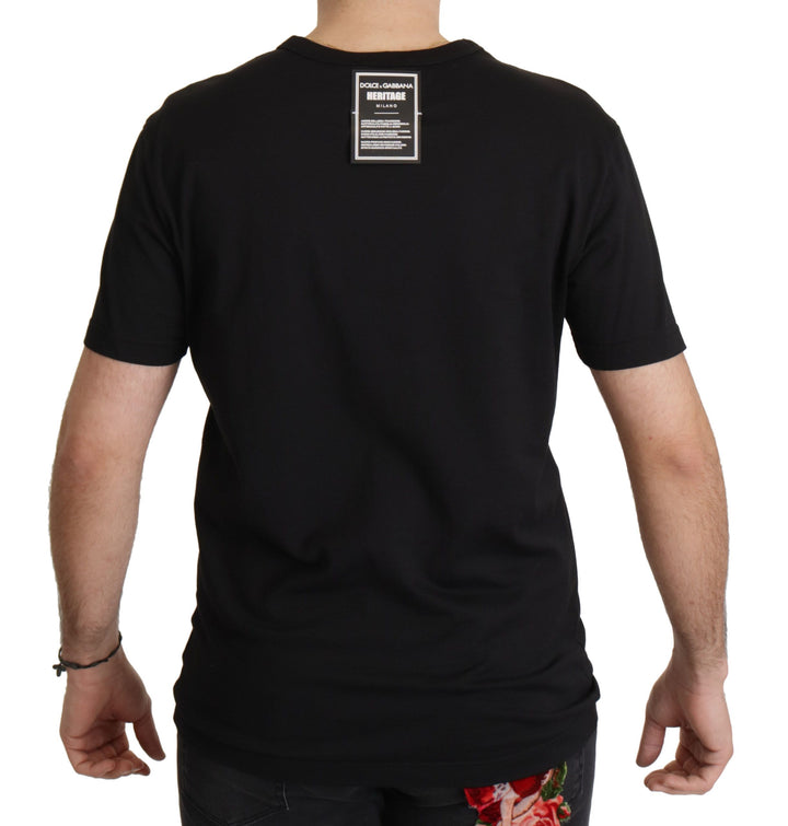 Schwarzes DG Barock-T-Shirt mit Rundhalsausschnitt aus Baumwolle