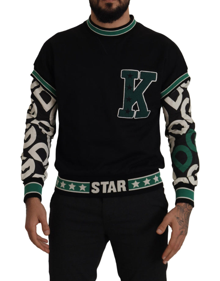 Schwarzgrüner Baumwoll-KING Star Pullover mit Rundhalsausschnitt