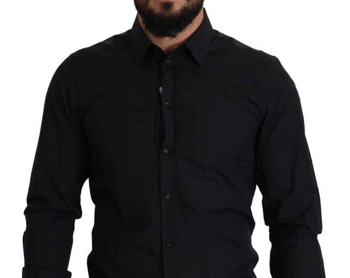 Elegant slim fit black cotton shirt