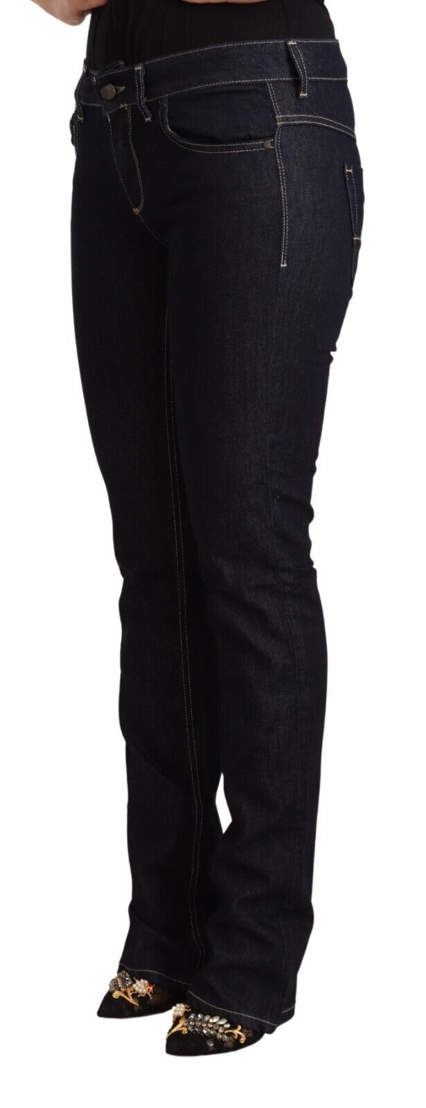 Schwarze Baumwoll-Stretch-Denim-Jeans mit niedriger Taille