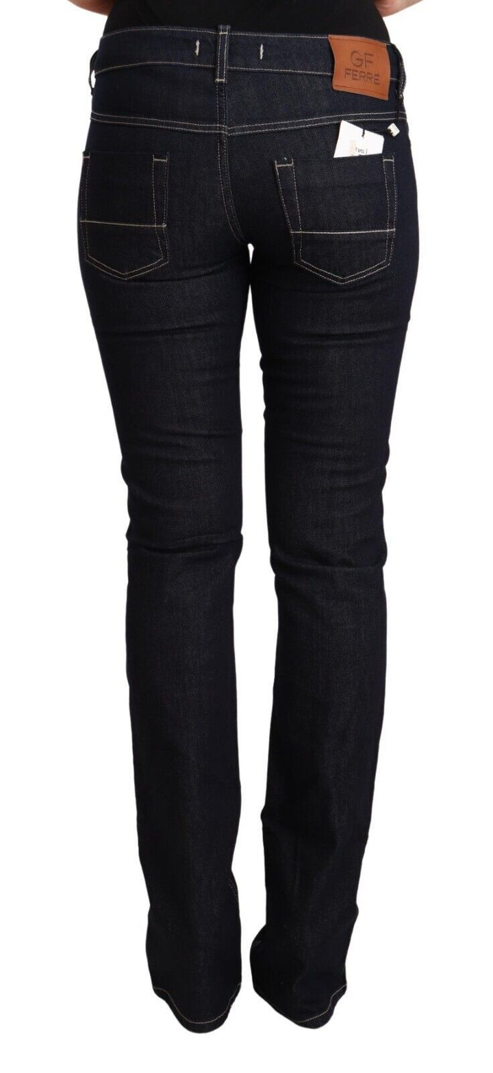 Schwarze Baumwoll-Stretch-Denim-Jeans mit niedriger Taille
