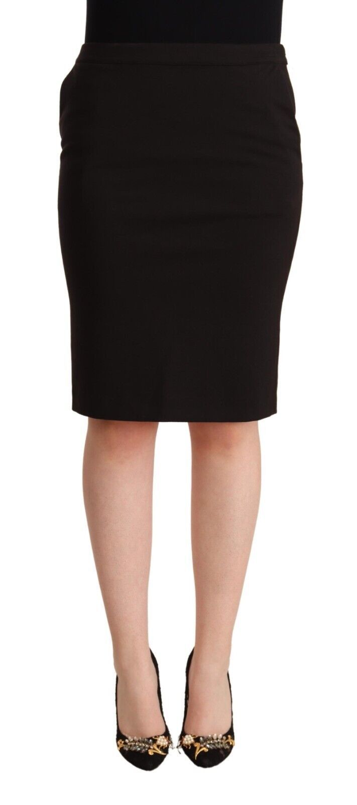 Slim black knee-length pencil skirt