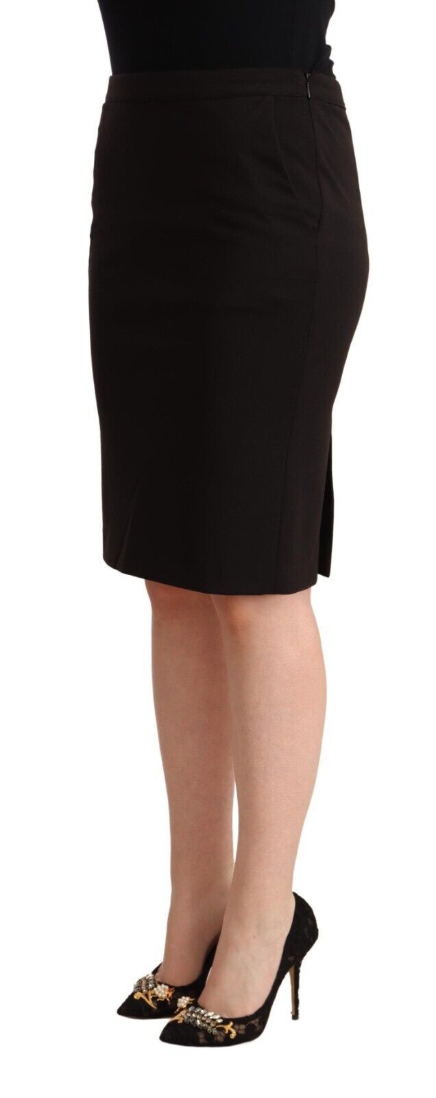 Slim black knee-length pencil skirt