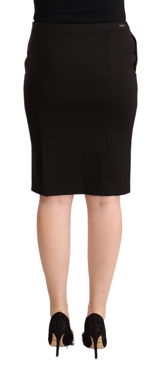 Slim black knee-length pencil skirt