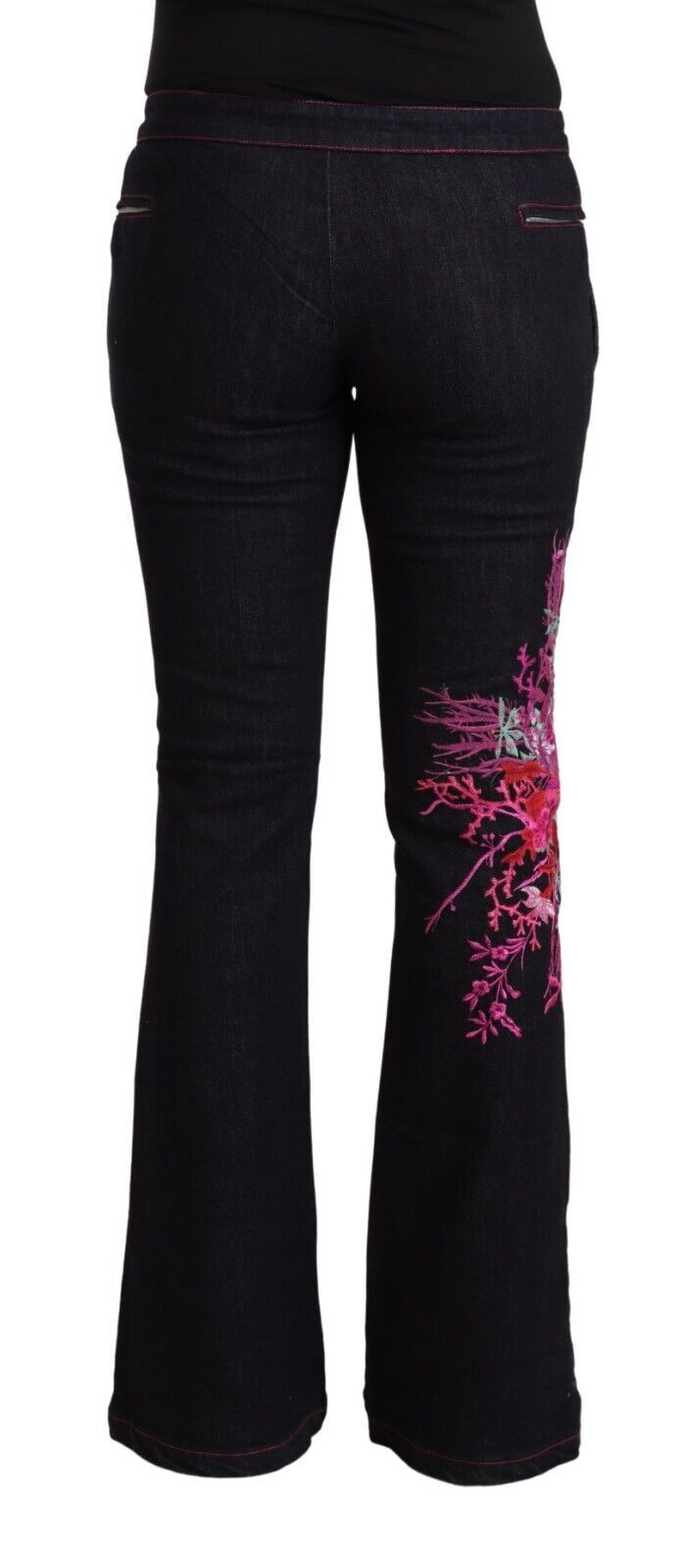 Schwarze Baumwoll-Stretch-Jeans mit mittlerer Taille ausgestelltem Denim