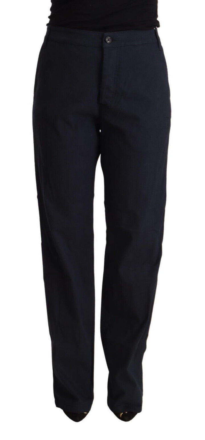 Schwarze konisch zulaufende Baumwollhosen mit hoher Taille