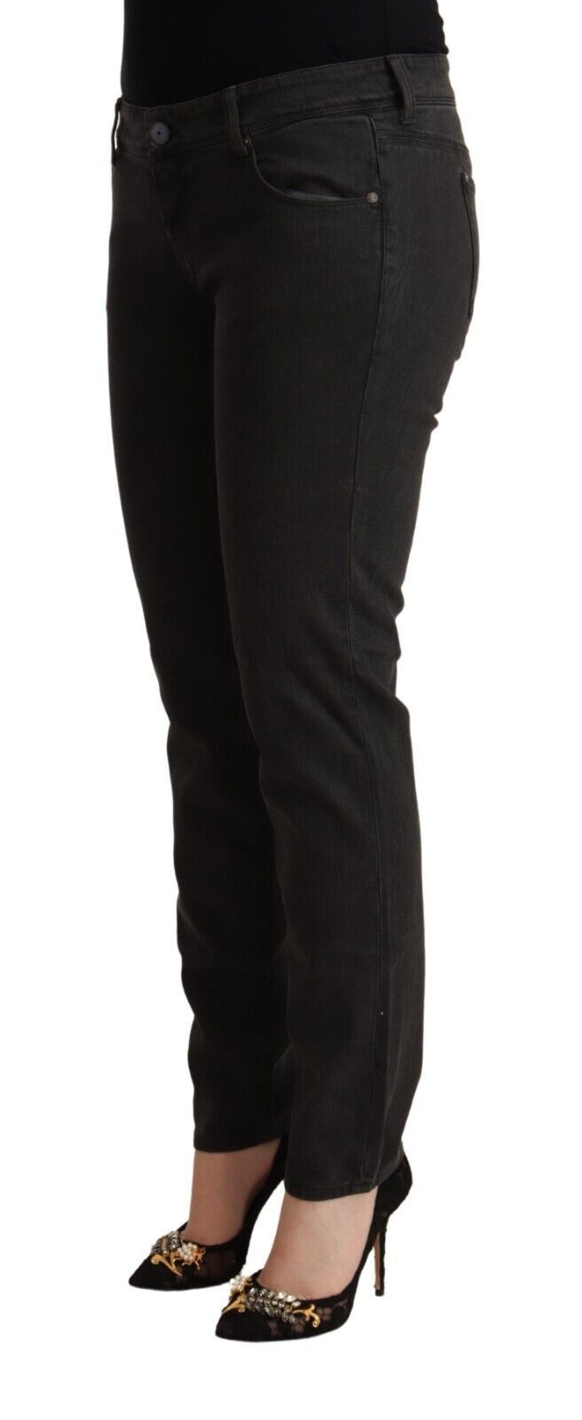 Schwarze Skinny-Jeans aus Baumwoll-Denim mit niedriger Taille