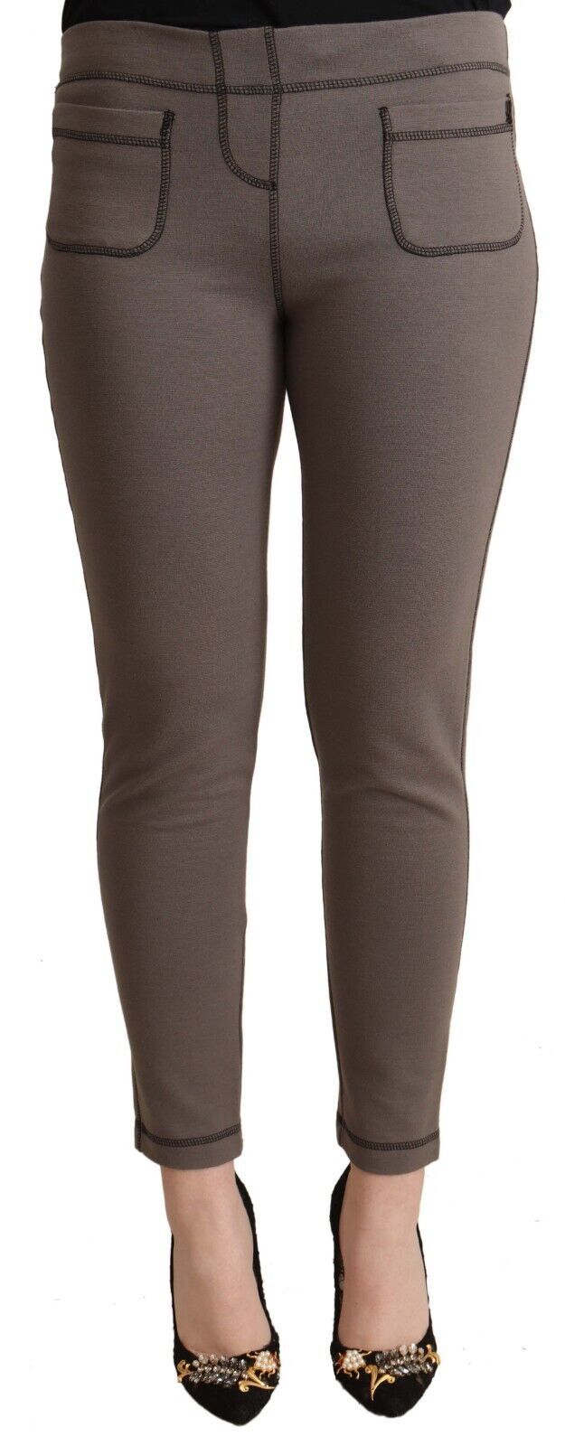 Chic grey skinny trousers with a mid-waist for sophisticated style