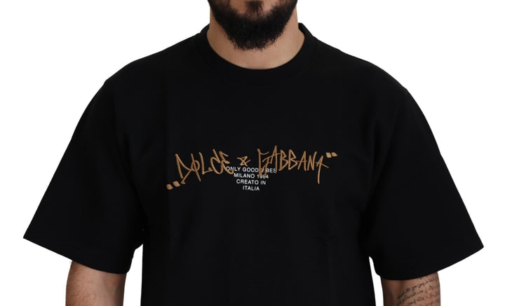 Elegant round-neck T-shirt made of black cotton blend