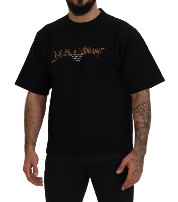 Elegant round-neck T-shirt made of black cotton blend