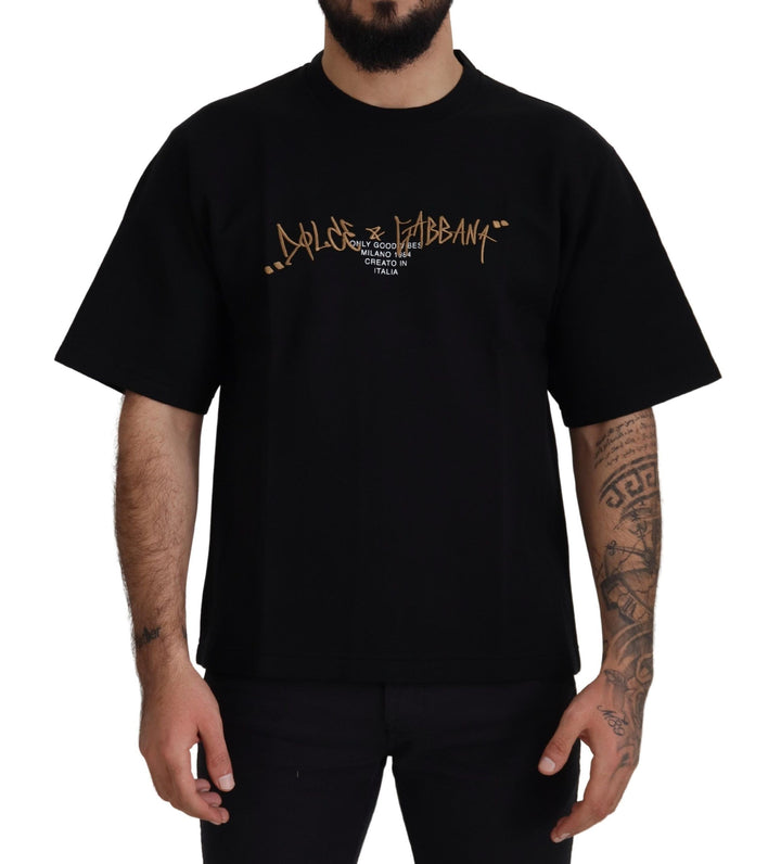 Elegant round-neck T-shirt made of black cotton blend