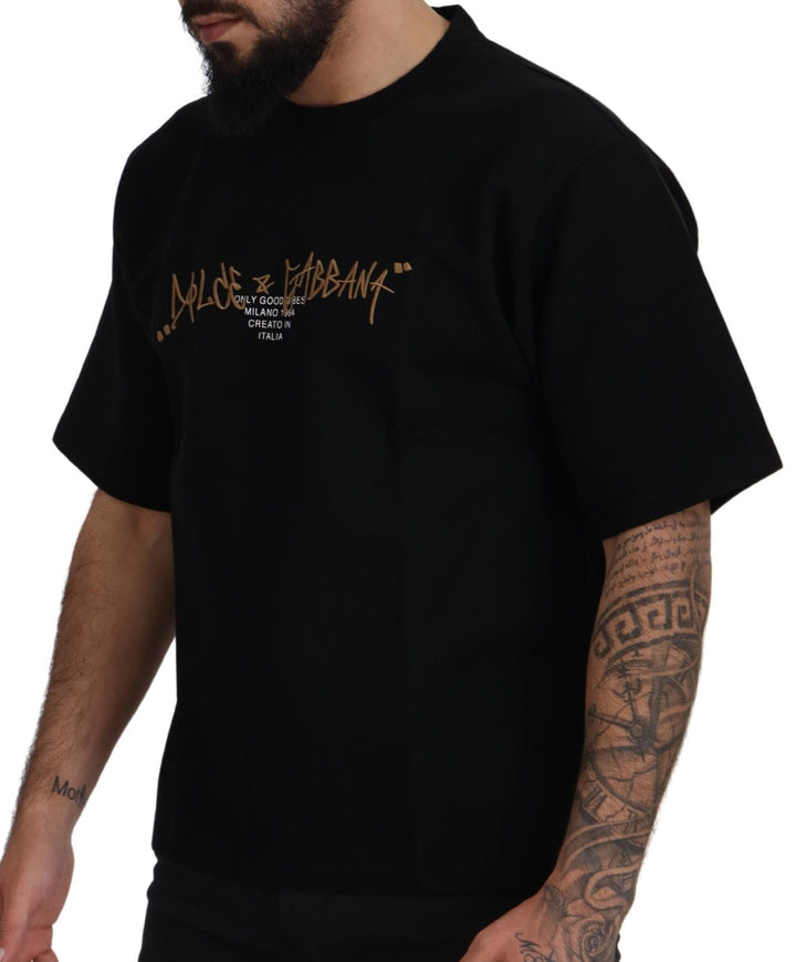 Elegant round-neck T-shirt made of black cotton blend