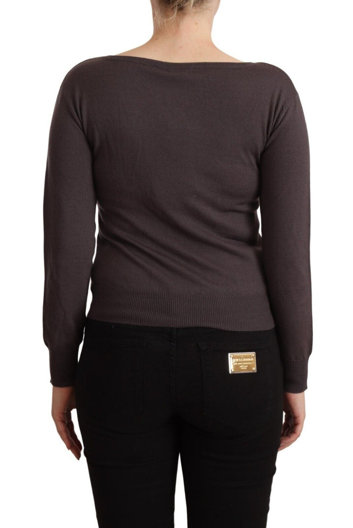 Brauner Wollpullover mit langen Ärmeln und Pailletten