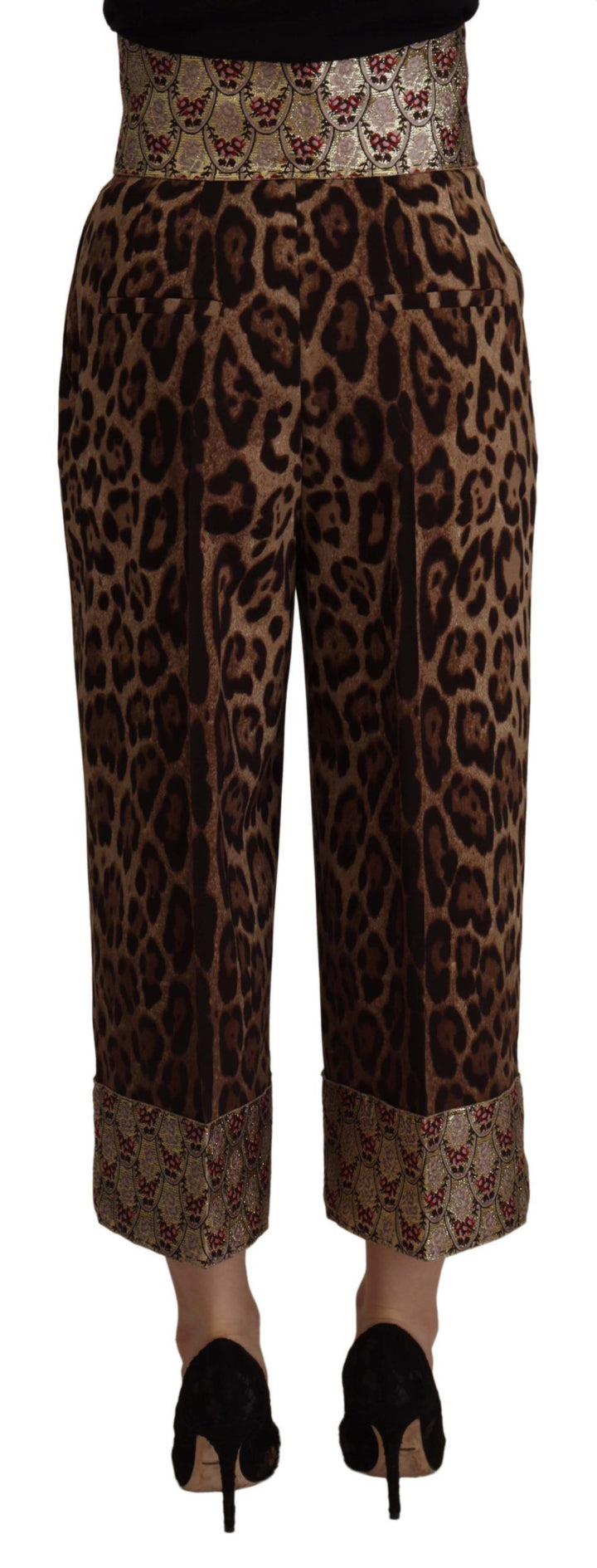 Braune Leopard-Gold-Jacquard-Hose mit hoher Taille
