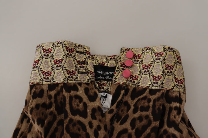 Braune Leopard-Gold-Jacquard-Hose mit hoher Taille