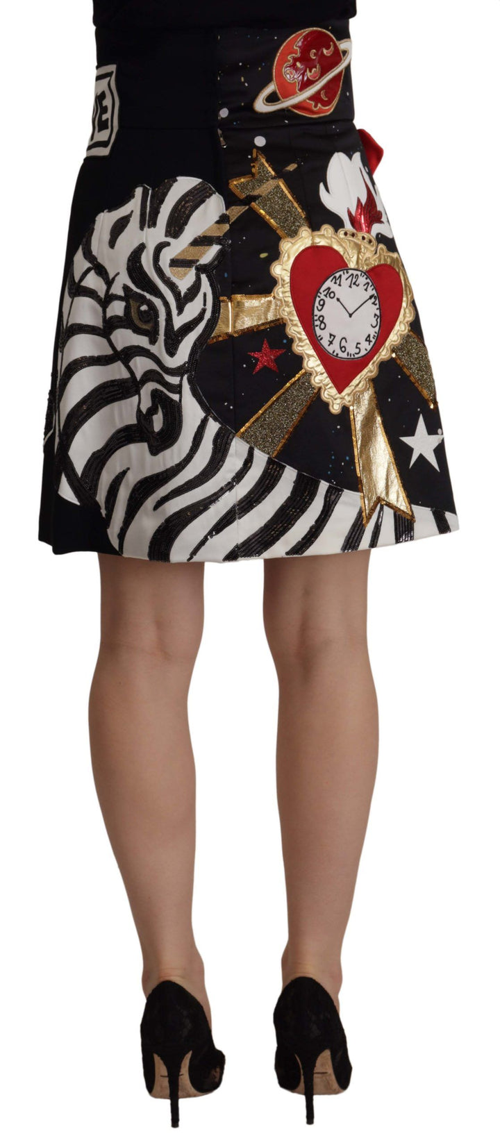 Black high-waisted skirt with embellished A-line