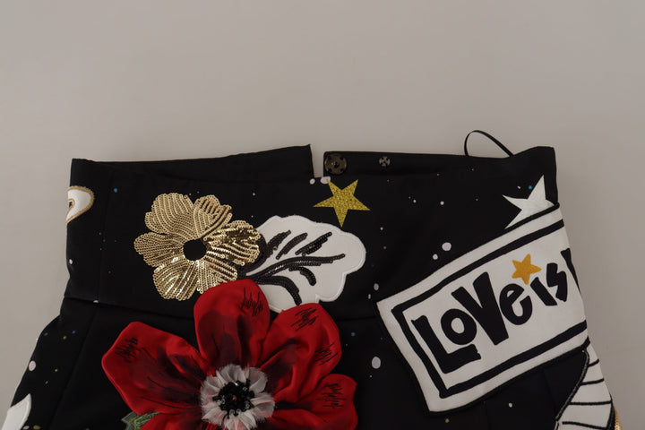 Black high-waisted skirt with embellished A-line