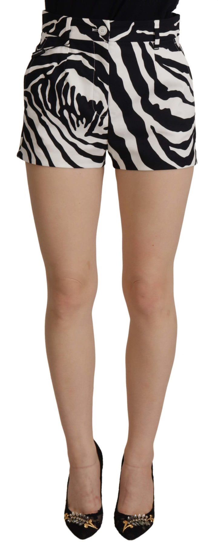 Schwarz Weiß Baumwolle Stretch Hot Pants Shorts
