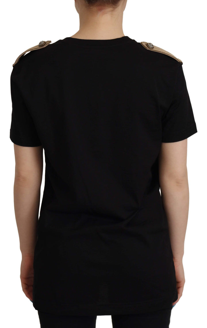 Chic black logo cotton t-shirt for women