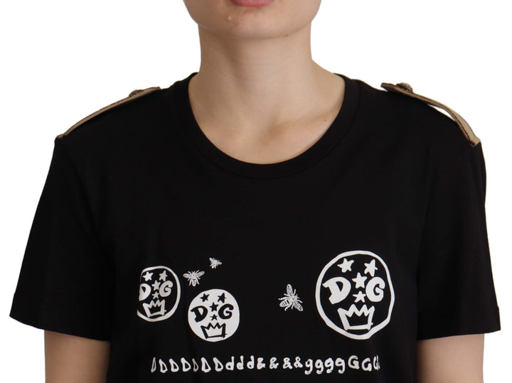 Chic black logo cotton t-shirt for women