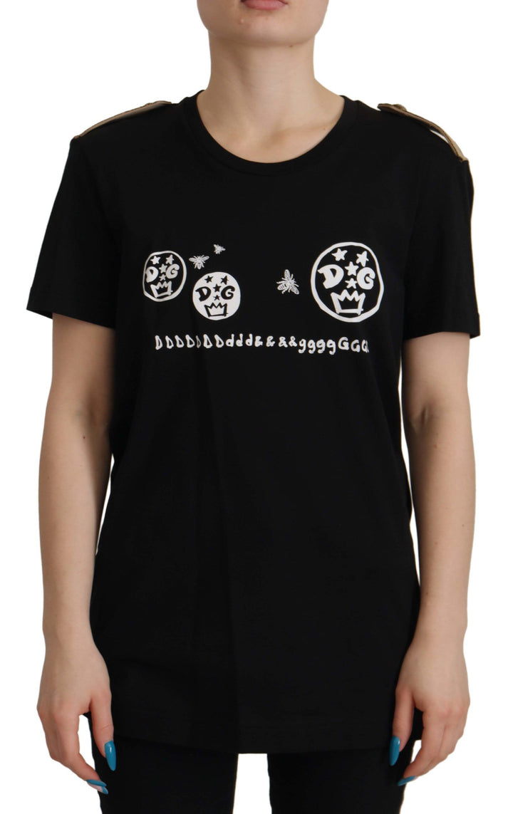 Chic black logo cotton t-shirt for women