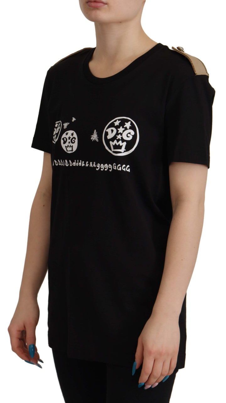 Chic black logo cotton t-shirt for women