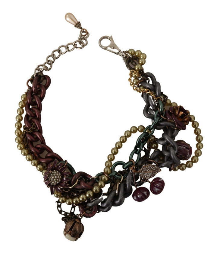 Goldmessing Sizilien Floral Kristall Statement Halskette