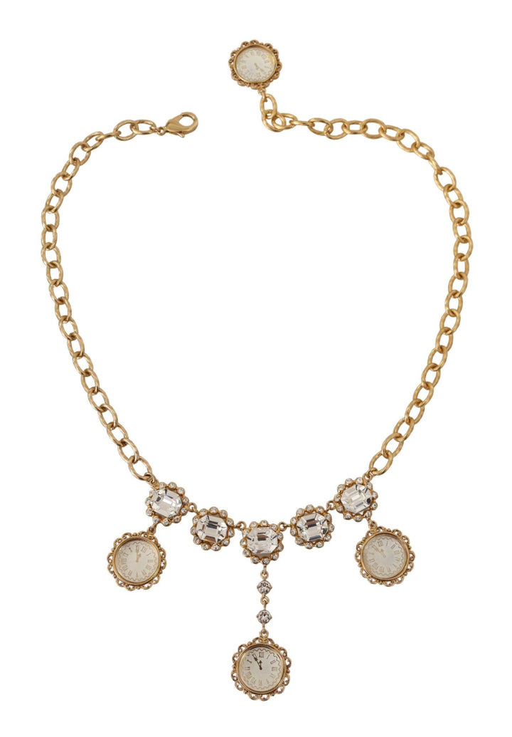 Gold Uhr Statement Kristallkette Halskette