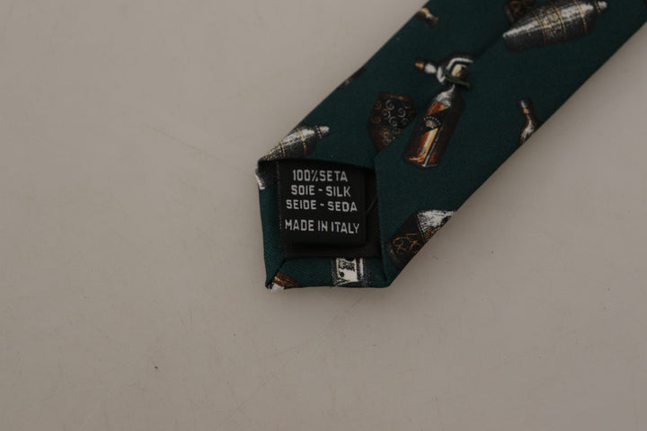 Schwarze Flasche Fantasy Print Seidenkrawatte mit verstellbarem Accessoire