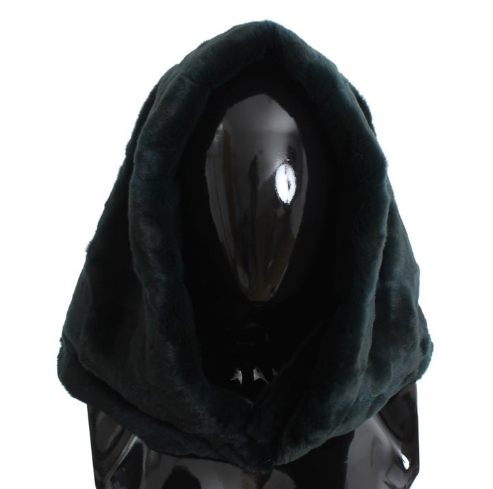 Grünes Wiesel Pelz Häkelkapuzenschal Mütze