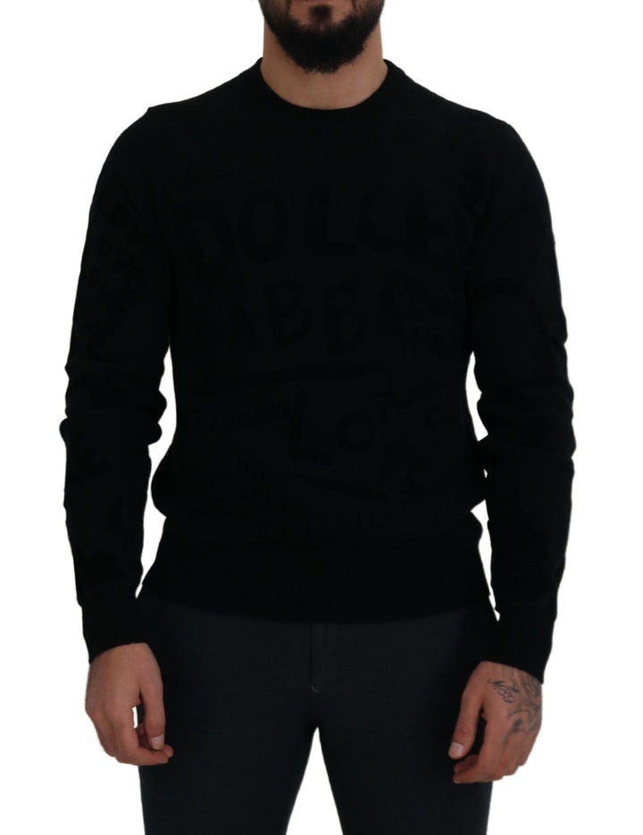 Elegant black logo wool sweater