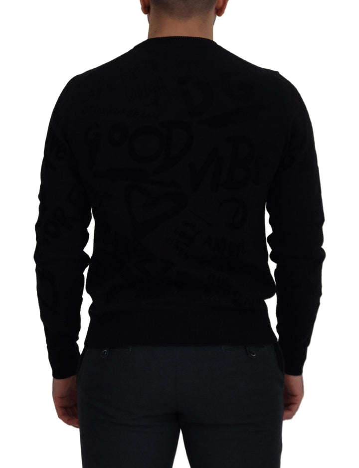 Elegant black logo wool sweater