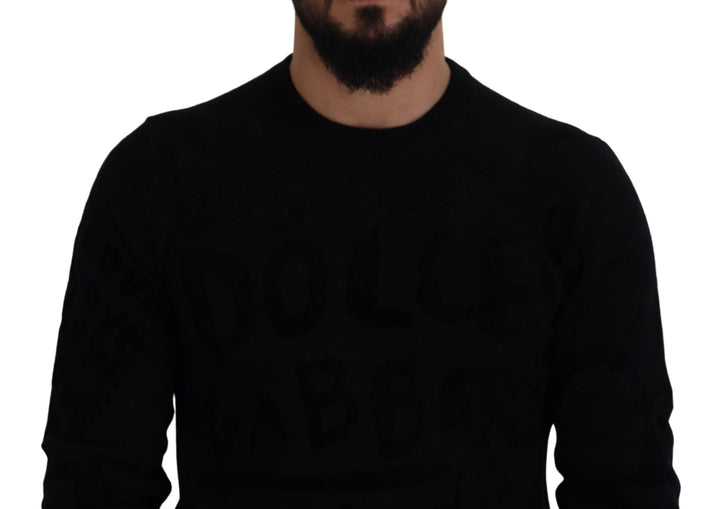 Elegant black logo wool sweater