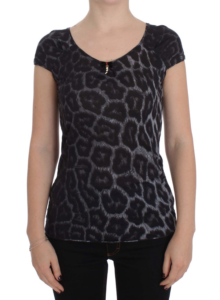 Graues Leopard Modal T-Shirt Bluse Top