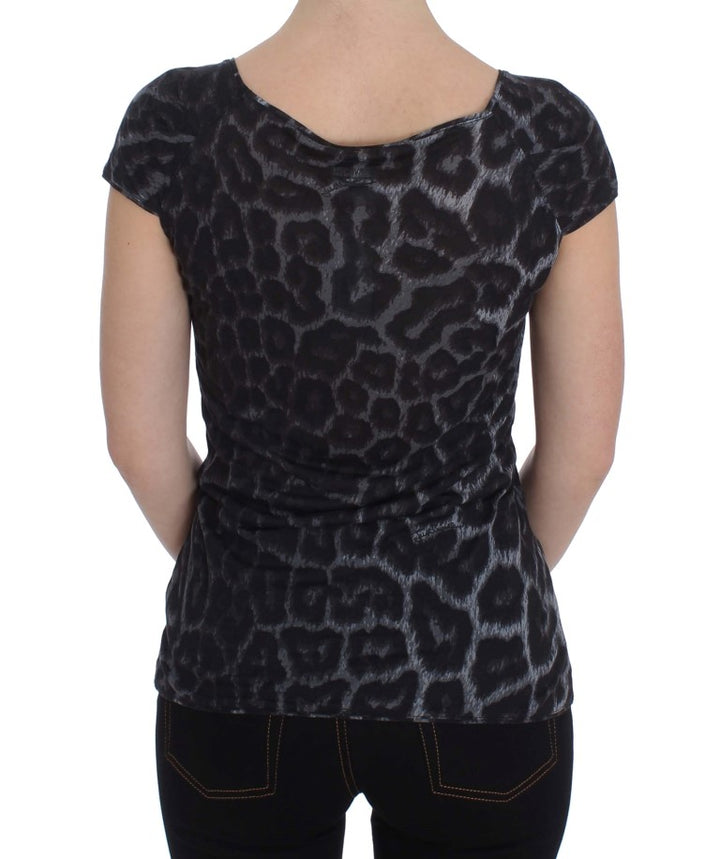 Graues Leopard Modal T-Shirt Bluse Top