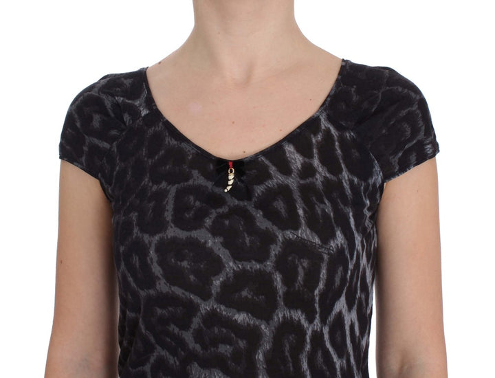 Graues Leopard Modal T-Shirt Bluse Top