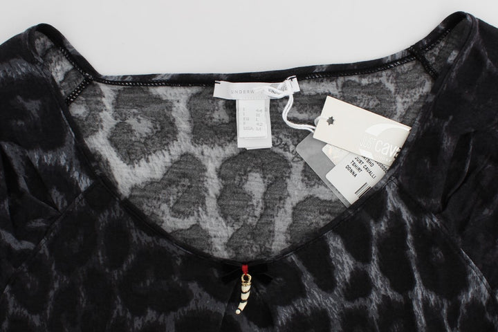 Graues Leopard Modal T-Shirt Bluse Top