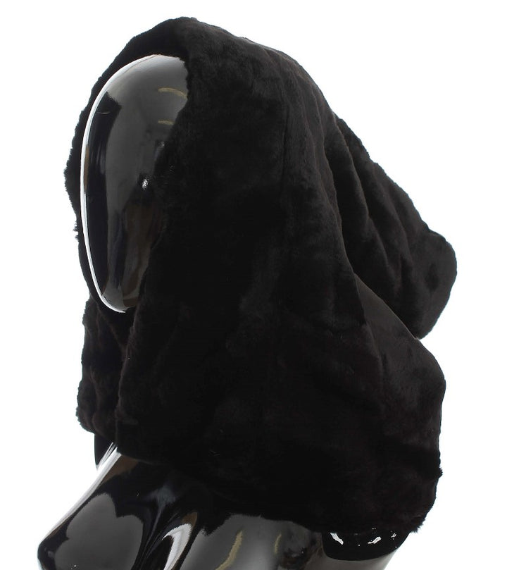 Chic black weasel fur hooded scarf wrap