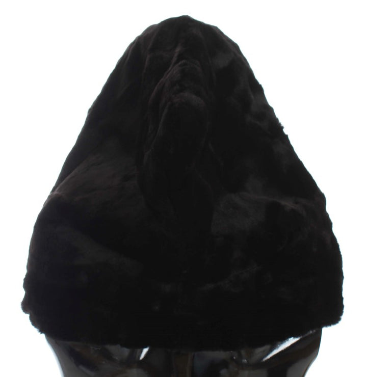 Chic black weasel fur hooded scarf wrap