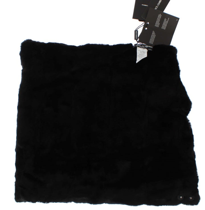 Chic black weasel fur hooded scarf wrap