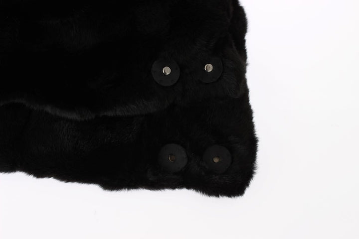 Chic black weasel fur hooded scarf wrap