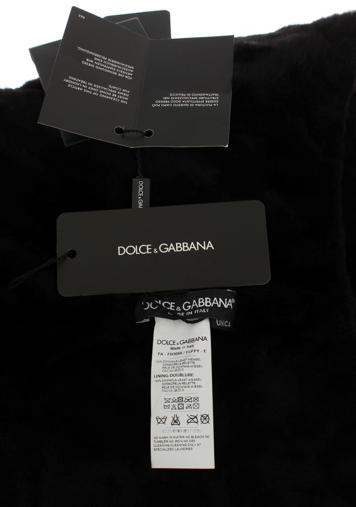 Chic black weasel fur hooded scarf wrap