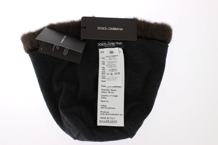 Braunes Wieselpelz Damen Kaschmirmütze Beanie