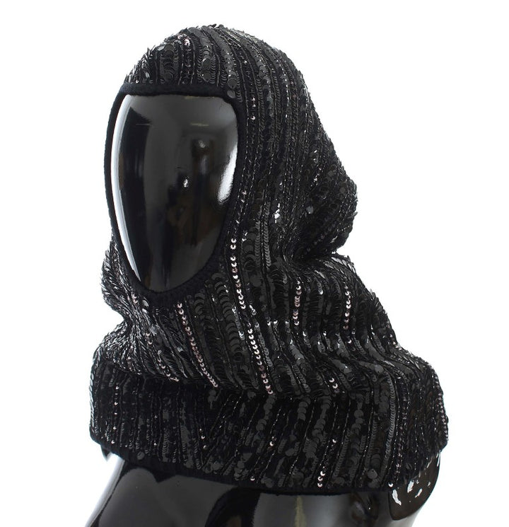 Elegant black hooded scarf with sequins