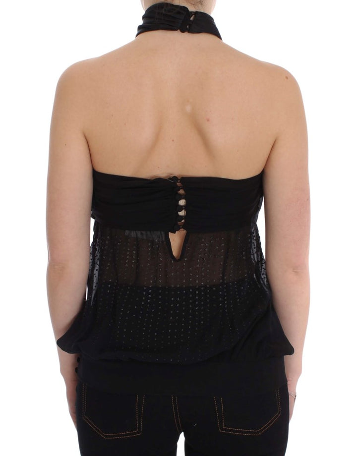 Elegant black evening wrap top blouse