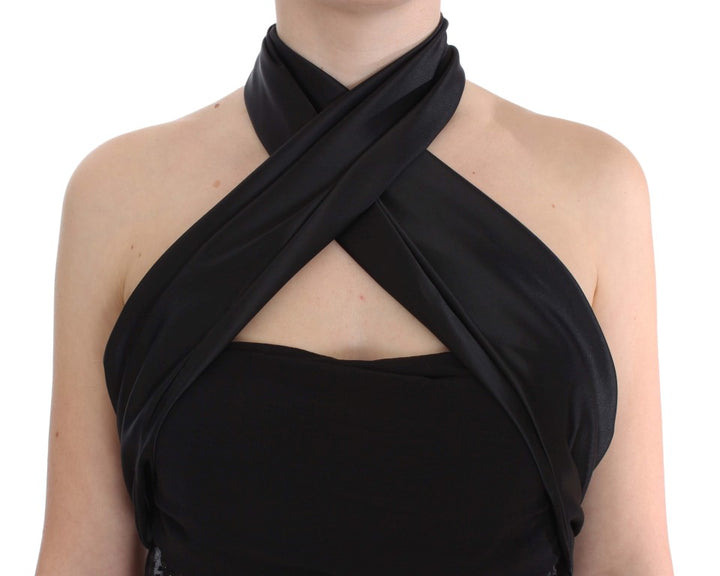 Elegant black evening wrap top blouse