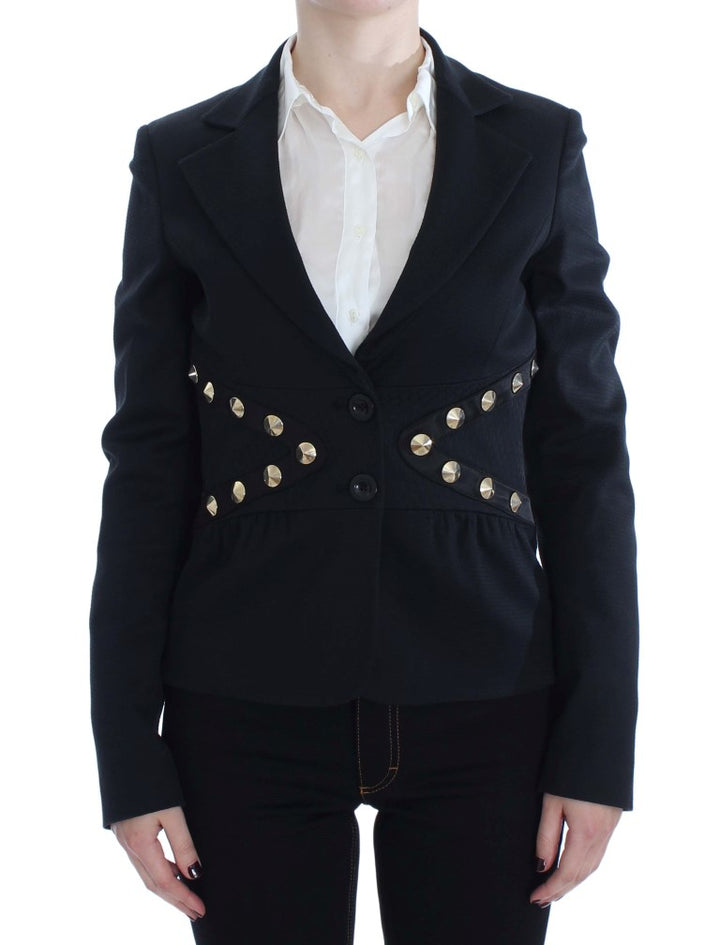 Schwarzer Baumwoll-Stretch-Blazer mit goldenen Nieten
